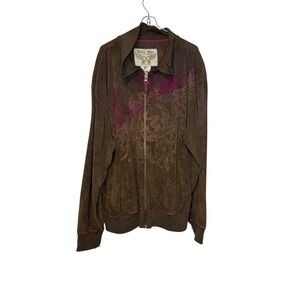 Bare Fox Men's Jacket Y2K Vintage Embroidered Logo Full Zip Oversized Brown 3XL